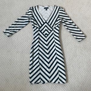 Black and white chevron mini v-neck dress